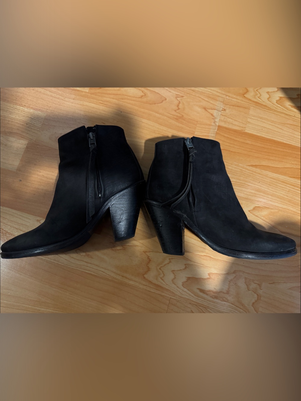 All Saints Women's Black Ankle Booties with Side Zip 3 inch heel